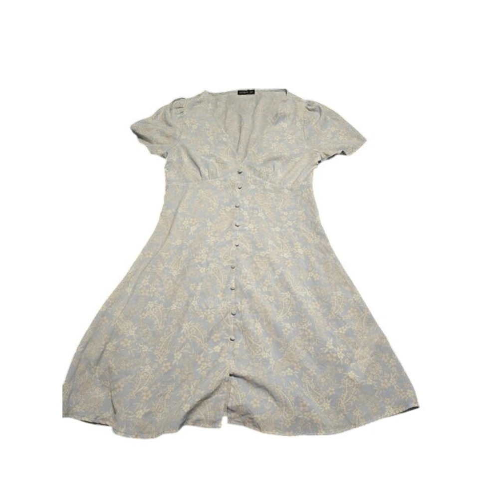 Cotton On Light Blue Floral Paisley Button Front V-Neck Midi Dress Short Sleeve